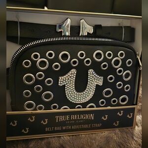 True Religion Black Belt Bag with silver and Bling